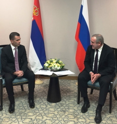 4 November 2019 National Assembly Deputy Speaker Djordje Milicevic and Russian State Duma Deputy Speaker Sergey Ivanovich Neverov